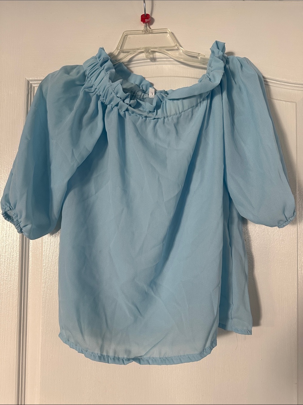 Charlotte Russe Sky Blue Off-Shoulder Puff Sleeve Top